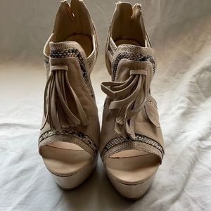 Tan snake print women platform shoes